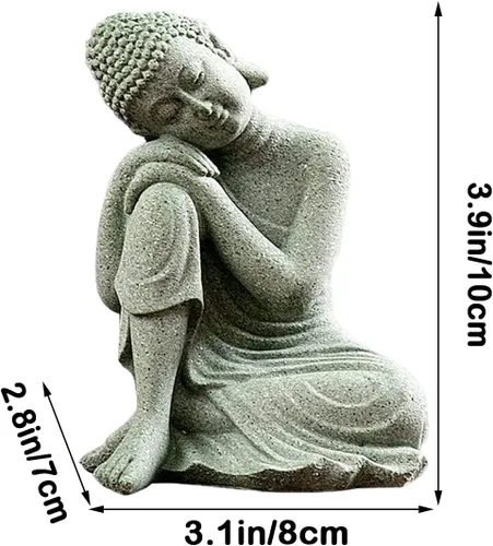 Vista 6 de livelyfish Mini estatua de Buda meditando piedra arenisca natural Buda adorno para 10 galones y debajo de peceras, decoración de acuario