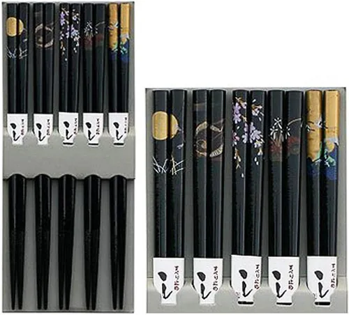 Vista 2 de Happy Sales HSCH85/S, Palillos de Bambú Set Regalo Grúa Diseño Grúa, Paisaje Negro