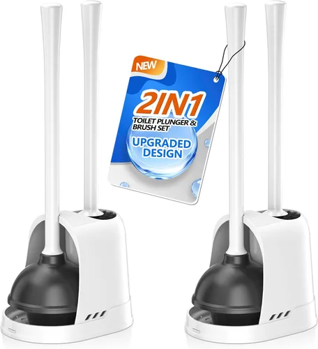 Vista 11 de LOVLOY Émbolo y cepillo de inodoro, paquete de 2 cepillos para tazón y émbolo de inodoro resistente con soporte ventilado, combo de cepillo