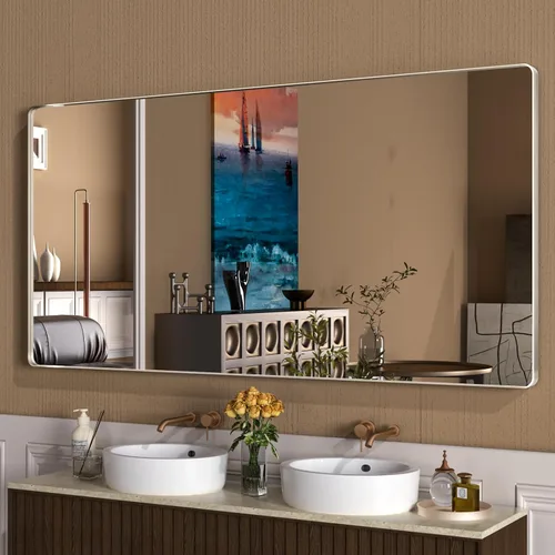Vista 47 de WEER - Espejo de baño con luces LED, 50x70cm, espejo de tocador montado en la pared, 3 colores regulables, almohadilla antiempañante retroiluminada