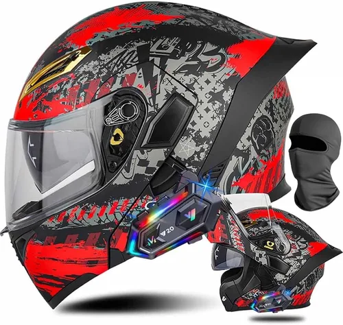 Vista 21 de Cascos de motocicleta modulares con Bluetooth de doble visera, aprobados por DOT FMVSS 218, casco de motocicleta abatible de cara completa