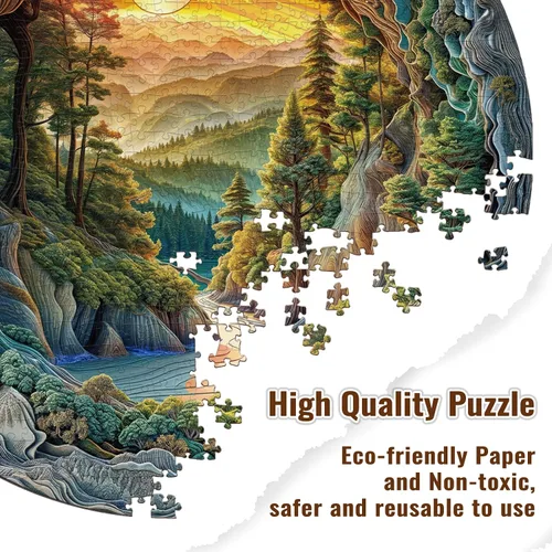 Vista 7 de Rompecabezas de 1000 piezas para adultos, rompecabezas visual 3D de bosque de cuevas para adultos, 26.6 x 26.6 pulgadas, 1000 piezas, rompecabezas