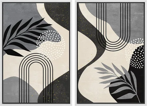Vista 51 de SIGNFORD Lienzo enmarcado para pared, juego de arte geométrico retro de mediados de siglo, plantas forestales, ilustraciones con formas abstractas