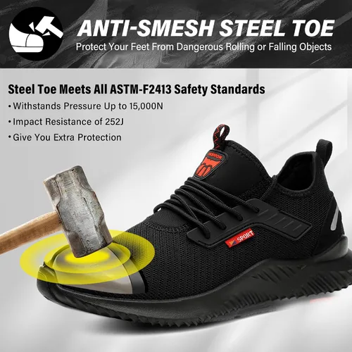 Vista 3 de Zapatos de punta de acero impermeables para hombres y mujeres, zapatos de trabajo ligeros, zapatillas de seguridad cómodas a prueba de pinchazos