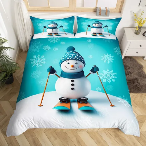 Vista 4 de Erosebridal Juego de ropa de cama con diseño de Feliz Navidad, adorable funda de edredón de muñeco de nieve tamaño individual para niños y niñas