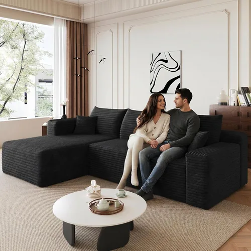 Vista 16 de Sofá seccional Cloud de 96 pulgadas, sofá deshuesado para sala de estar, sofá modular con asiento profundo, sofá de pana cómodo y esponjoso con Negro