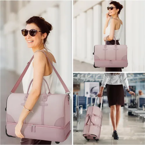 Vista 3 de ETRONIK Bolsa de lona con ruedas para mujer, Rosado, Bolsa de lona con ruedas