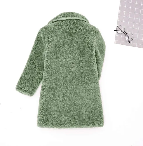 Vista 4 de ZHICHUANG Chaqueta fresca de invierno para niños y niñas con botones de forro polar caqui abrigo cálido con bolsillos de 1 a 6 años Caqui