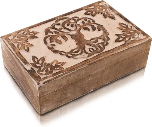 Vista 6 de Grandes regalos de cumpleaños, joyero de madera decorativo hecho a mano, organizador de joyas tallado en árbol de la vida, caja de recuerdos, caja
