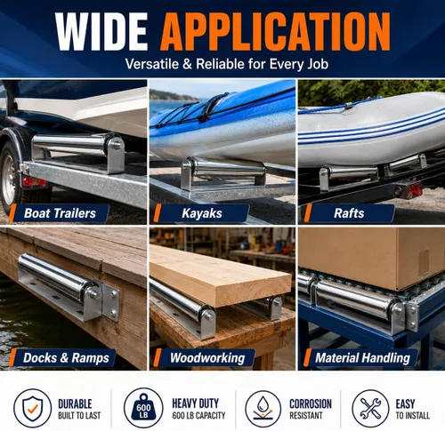 Vista 5 de Rodillo resistente de 2 pulgadas de diámetro con soporte – 17 pulgadas de largo para transporte como empatar barcos de pesca, kayaks, balsas, etc.
