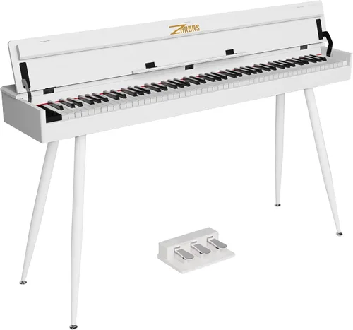 Vista 8 de Piano digital con peso completo de 88 teclas, teclado eléctrico vertical de madera con acción de martillo progresivo, unidad de 3 pedales, soporte