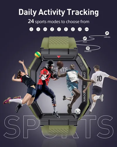Vista 4 de Reloj inteligente con pantalla HD de 1.85 pulgadas, rastreador de ejercicio/llamada Bluetooth/modo deportivo, relojes inteligentes tácticos para 2