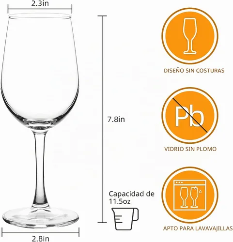 Vista 2 de YANGNAY Copas de vino (juego de 8, 11.5 onzas), copa de vino tinto o blanco multiusos con tallo, duradera, apta para lavavajillas