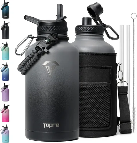 Vista 32 de Topre Botella de agua aislada de 32 onzas, botella de agua al vacío de acero inoxidable, sin BPA y a prueba de fugas - con asa de paracord, correa