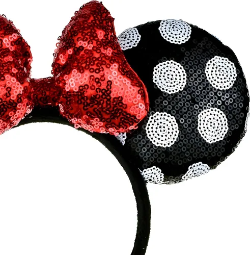 Vista 6 de A Miaow Diadema de orejas de ratón negro 3D con lentejuelas MM purpurina mariposa cierre de pelo suministro de parque para adultos mujeres accesorio