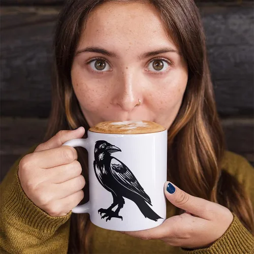 Vista 4 de Coffee Mug 11 Ounces Crow Black Halloween Ceramic Tea Cup Oz Design Only