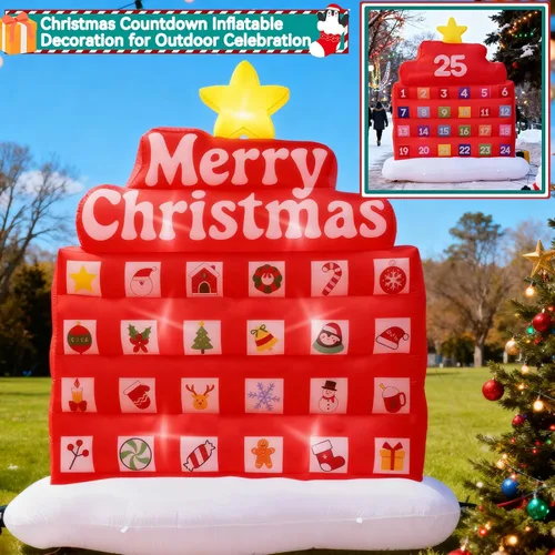Vista 8 de Calendarios Inflables de Adviento de Navidad 2025, Calendario de Cuenta Regresiva de Navidad de 7 Pies, Decoración Inflable al Aire Libre