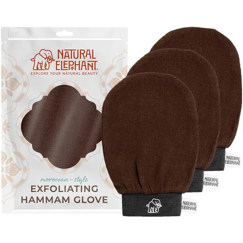 Vista 15 de Natural Elephant Guantes exfoliantes para hammam (2 negros y 1 marrón (paquete de 3))