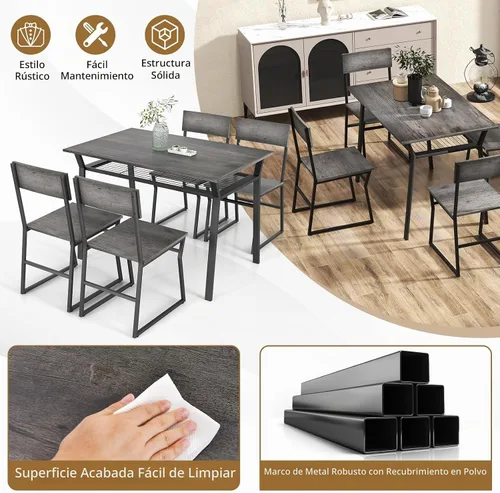 Vista 6 de Giantex Juego de mesa de comedor para 4, mesa de cocina rectangular de 47 pulgadas de largo x 28 pulgadas de ancho con 4 sillas trapezoidales, marco