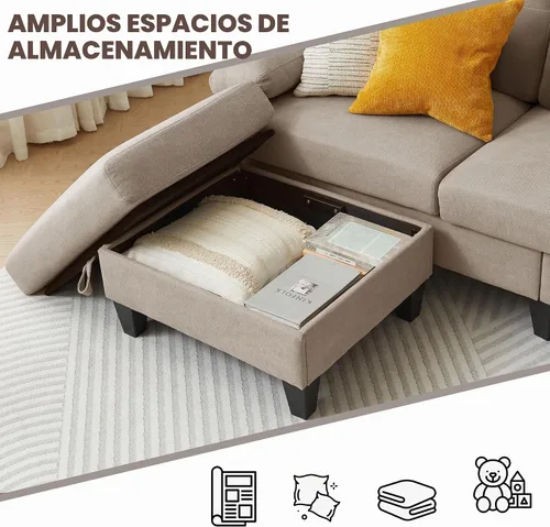 Vista 6 de Sofá modular convertible de 84 pulgadas, moderno sofá pequeño en forma de L de tela de lino con diván reversible, sofá de 3 asientos para sala