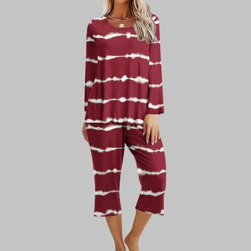 Vista 2 de Conjunto de pijama de dos piezas para mujer, ropa de calle deportiva, cómoda, transpirable, de manga larga