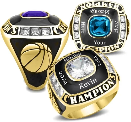 Vista 15 de Anillo de campeonato de acero inoxidable con texto y color personalizados - Trofeo, fútbol americano, béisbol, baloncesto, deportes electrónicos