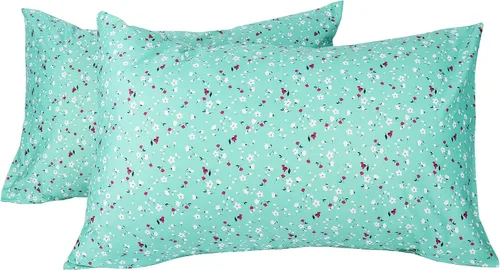 Vista 8 de Juego de 2 fundas de almohada rojas, 100% algodón estampado de hojas con cierre de sobre, tamaño Queen