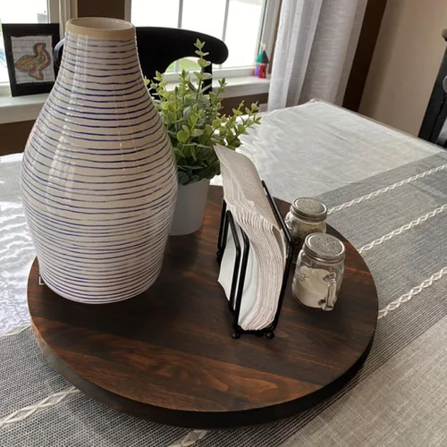 Vista 7 de 38 cm de nogal negro madera Lazy Susan, bandeja giratoria redonda de cocina de madera sólida