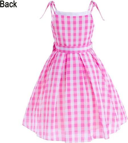 Vista 2 de Fishkidtail Vestido de guinga para niñas de la película 2023, disfraz de cosplay, cumpleaños, Halloween, fiesta de Navidad