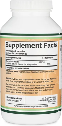 Vista 3 de Cápsulas de Malato de Magnesio (180 unidades) - 1,500 mg por porción (Magnesio enlazado al ácido málico), probado por terceros, apto para veganos