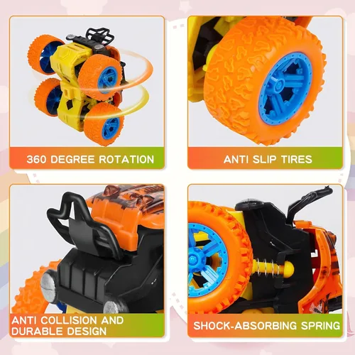 Vista 4 de Camión monstruo para niños de 3, 4, 5, 6, 7 años, paquete de 4 juguetes de automóvil impulsados por fricción Push and Go, juego de vehículos