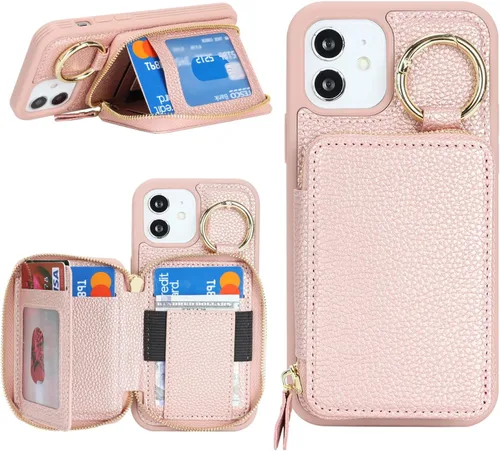 Vista 22 de Funda compatible con iPhone 11 con tarjetero, para iPhone 11, funda de teléfono con cremallera y ranura para mujer, 6.1 pulgadas, oro rosa