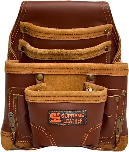 Vista 5 de Bolsa de herramientas de cuero para construcción, bolsas de herramientas perfectas para carpinteros, electricistas, paneles de yeso, trabajo de 0732