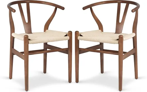 Vista 9 de Poly & BARK Weave Sillas de Comedor – Sillas de Comedor Wishbone Modernas de Mediados de Siglo con Brazos, Marco de Madera Maciza, Uso en Interiores