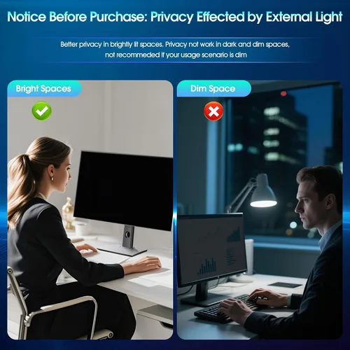 Vista 6 de YAKAI Paquete de 2 filtros de pantalla de privacidad para computadora de 24 pulgadas para monitor de pantalla ancha de relación de aspecto 16:9