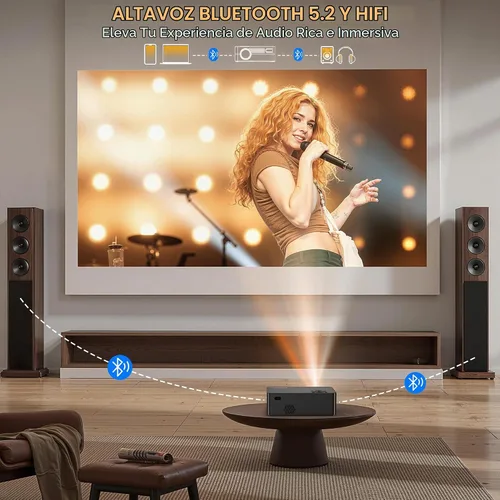 Vista 8 de Proyector para exteriores con WiFi y Bluetooth y soporte, brillo 3000, proyector inteligente portátil con aplicaciones oficiales con licencia