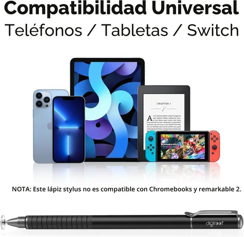 Vista 2 de DIGIROOT Lápiz capacitivo universal, lápiz digital 2 en 1 para pantalla Negro