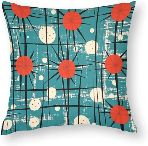 Vista 2 de Paquete de 2 fundas de almohada abstractas Art Deco para sala de estar, fundas de almohada retro de mediados de siglo con patrón atómico para sofá