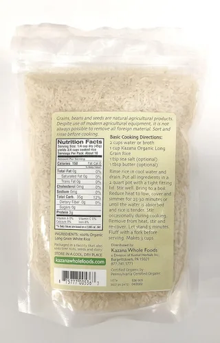 Vista 4 de Kazana - Arroz blanco de grano largo, 100% orgánico USDA, 16 onzas (15.98 oz) (1 paquete)