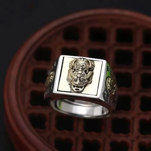 Vista 3 de JUNTEN Anillo de plata de ley 925 Feng Shui PIXIU para hombre, ajustable, abierto