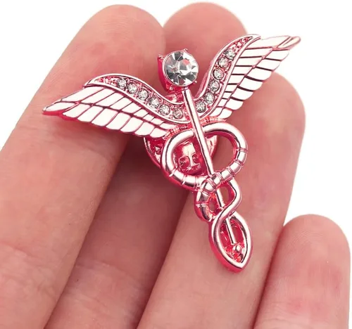 Vista 4 de Símbolo médico Caduceus Estetoscopio RN Insignia de enfermería Broches de solapa para enfermera registrada Doctor Rod Of Asclepius Broche