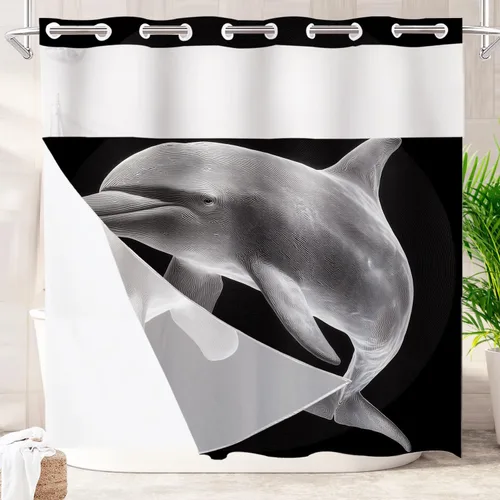 Vista 88 de Batmerry Maritime Nautical Hookless Shower Curtain with Snap in Liner Set, Anchors Ship Wheel Bath Curtain Magnetic Hem Quick-Drying Waterproof