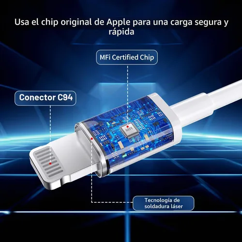 Vista 3 de Cargador de carga rápida para iPhone 14, 13, 12, 11 [certificado MFi], paquete de 3 bloques de cargador de pared USB C PD de 20W con cable USB C a