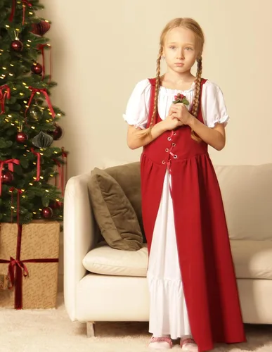 Vista 15 de Scarlet Darkness Vestido renacentista para niñas, disfraz de princesa medieval de dos piezas, 7-14 años