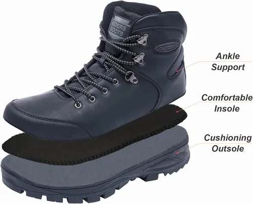 Vista 2 de TFO Botas de senderismo para hombre al aire libre, senderismo, montañismo, equitación, viajes, ocio, zapatos de media parte superior, Negro