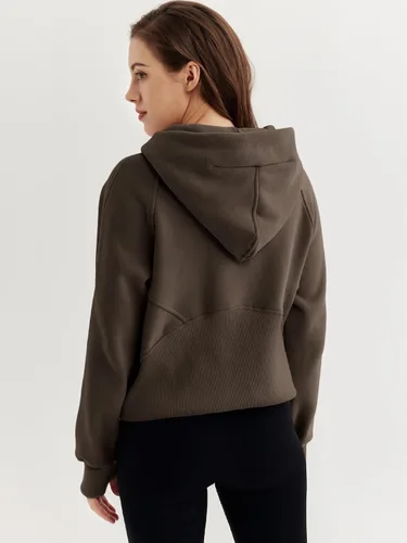 Vista 4 de WYNNQUE Sudaderas cortas con capucha y cremallera para mujer, sudadera con cremallera completa, suéter de invierno con bolsillo
