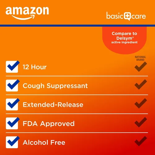 Vista 3 de Amazon Basic Care Jarabe DM para la tos de 12 horas, dextrometorfano de liberación prolongada, medicamento líquido con sabor a uva, 5 onzas líquidas