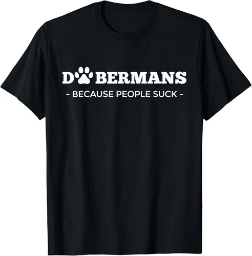 Vista 2 de Doberman Because People Suck Dog Pawprint Doberman Pinscher Camiseta, Negro