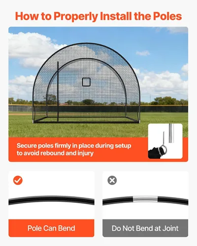 Vista 5 de VEVOR Baseball Batting Cage,Carbon Steel/Fiberglasss Portable Batting Cage