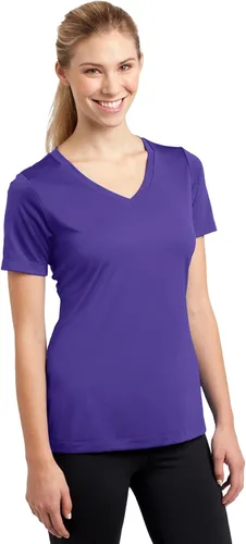 Vista 4 de Sport-Tek señoras cuello en V playera orquídea rosa